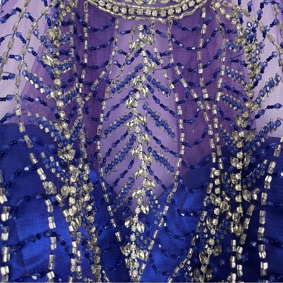 Juliet Blue Halter Sequin Formal Cocktail Dress w/ shawl sz 2XL Blue Purple - Picture 5 of 14